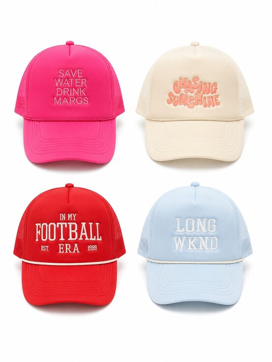Accessories - Trucker Hat Bundle, 4 Adjustable Snapbacks, Summer, Football & Weekend Themes